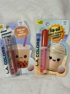 L.A. Colors Lip Oil & Shimmer Lip Gloss Duo Pearl Cafe Cool Lychee